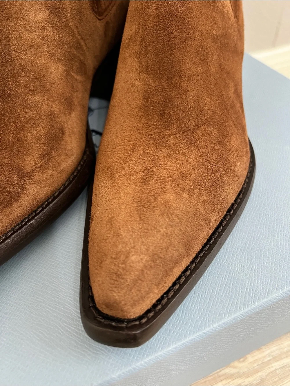 Prada Women's Chestnut Brown Suede Chelsea Ankle Boots